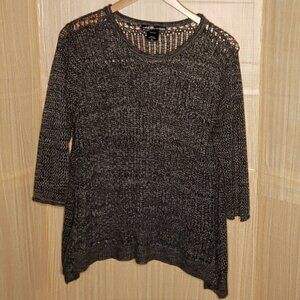 United States Sweaters Womens Grey White  Open Knit Asymmetrical Sweater XL